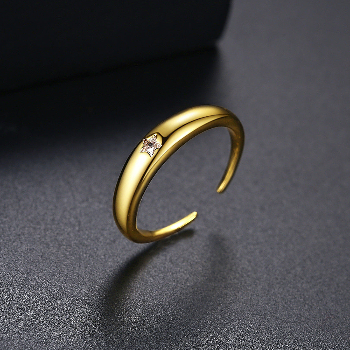 Crystal and 18K Gold-Plated Star Open Ring, gold statement rings for women, dainty minimalist design, side view