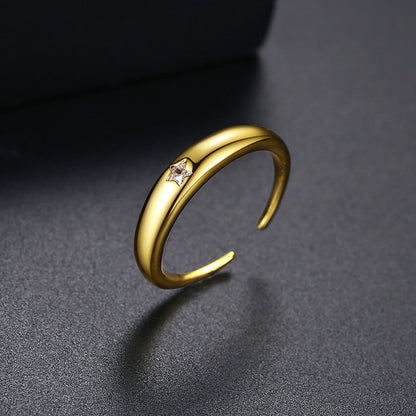 Crystal and 18K Gold-Plated Star Open Ring, gold statement rings for women, dainty minimalist design, side view