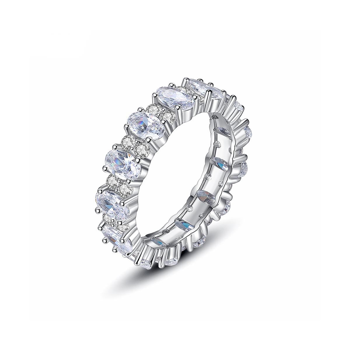 Oval-Cut Crystal and Cubic Zirconia Silver-Plated Band Ring, silver statement rings for women, front view
