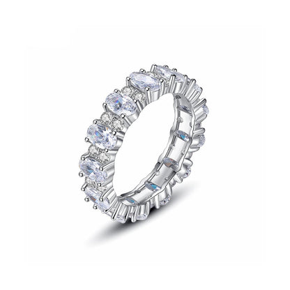 Oval-Cut Crystal and Cubic Zirconia Silver-Plated Band Ring, silver statement rings for women, front view