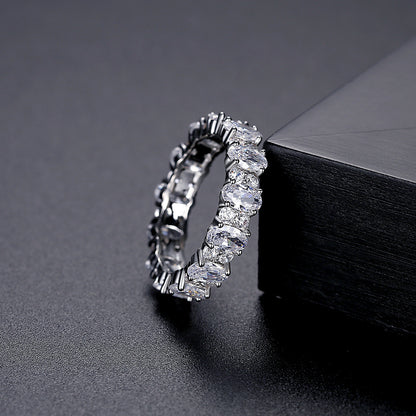 Oval-Cut Crystal and Cubic Zirconia Silver-Plated Band Ring, silver statement rings for women, side view
