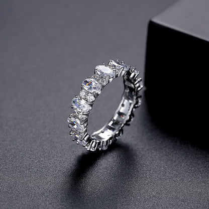 Oval-Cut Crystal and Cubic Zirconia Silver-Plated Band Ring, silver statement rings for women, detail close-up