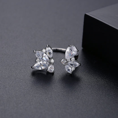 Crystal and Cubic Zirconia Marquise-Cut Open Ring, statement rings for women, dainty minimalist design, detail close-up