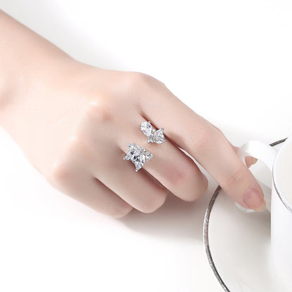 Crystal and Cubic Zirconia Marquise-Cut Open Ring, statement rings for women, dainty minimalist design, side view