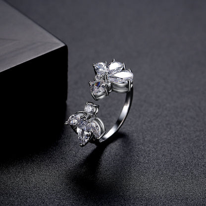 Crystal and Cubic Zirconia Silver-Plated Pear-Cut Open Ring, silver statement rings for women, side view