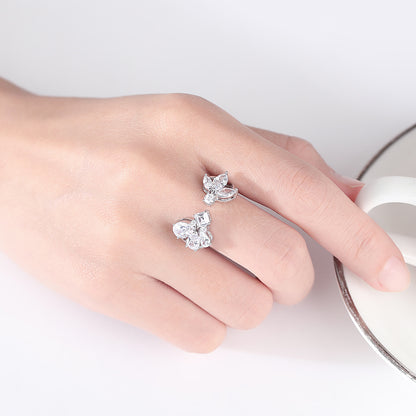 Crystal and Cubic Zirconia Silver-Plated Pear-Cut Open Ring, silver statement rings for women, lifestyle look