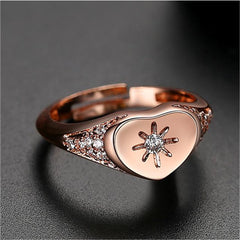 Cubic Zirconia & 18K Rose Gold-Plated Star Heart Adjustable Ring