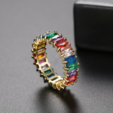 Blue Rainbow Crystal & Goldtone Band Ring