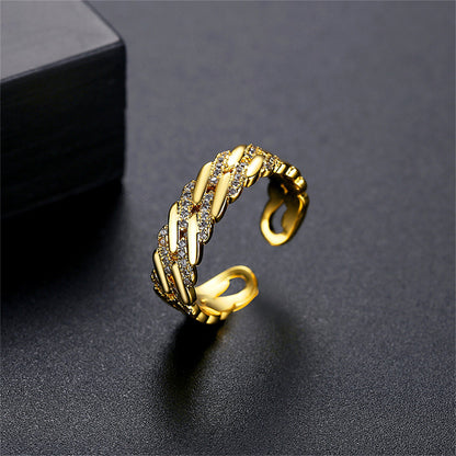 Cubic Zirconia and 18K Gold-Plated Geometric Open Ring, gold statement rings for women, dainty minimalist design, side view