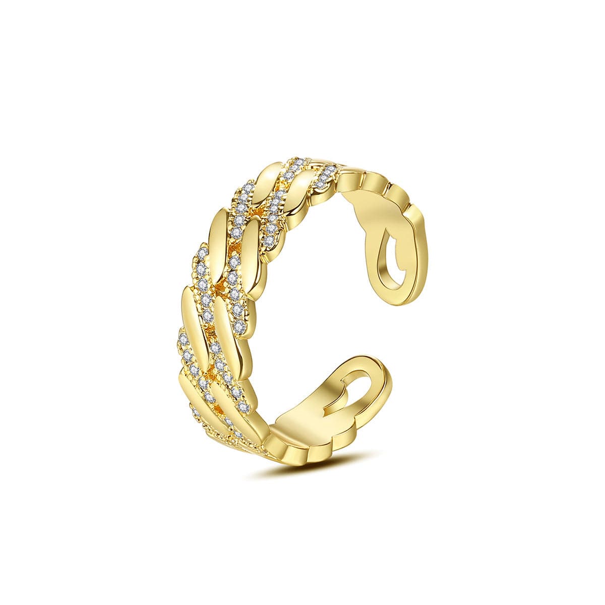 Cubic Zirconia and 18K Gold-Plated Geometric Open Ring, gold statement rings for women, dainty minimalist design, front view