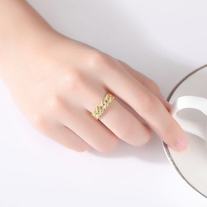 Cubic Zirconia and 18K Gold-Plated Geometric Open Ring, gold statement rings for women, detail close-up