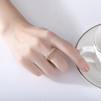 Crystal and 18K Gold-Plated Marquise-Cut Layered Open Ring, gold statement rings for women, detail close-up