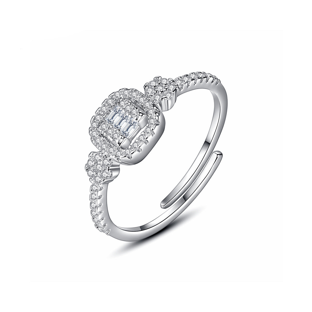 Cubic Zirconia and Crystal Silver-Plated Adjustable Ring, silver statement rings for women, elegant gift for her, side view