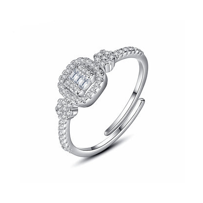 Cubic Zirconia and Crystal Silver-Plated Adjustable Ring, silver statement rings for women, elegant gift for her, side view