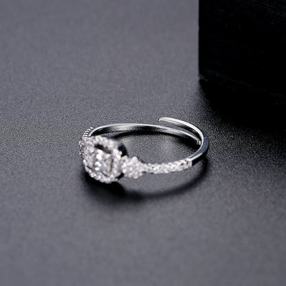 Cubic Zirconia and Crystal Silver-Plated Adjustable Ring, silver statement rings for women, lifestyle look