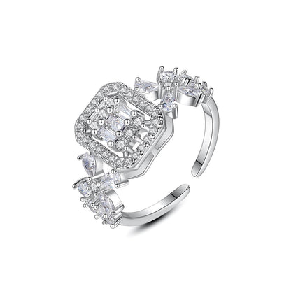 Crystal and Cubic Zirconia Square Open Ring, statement rings for women, dainty minimalist design, front view