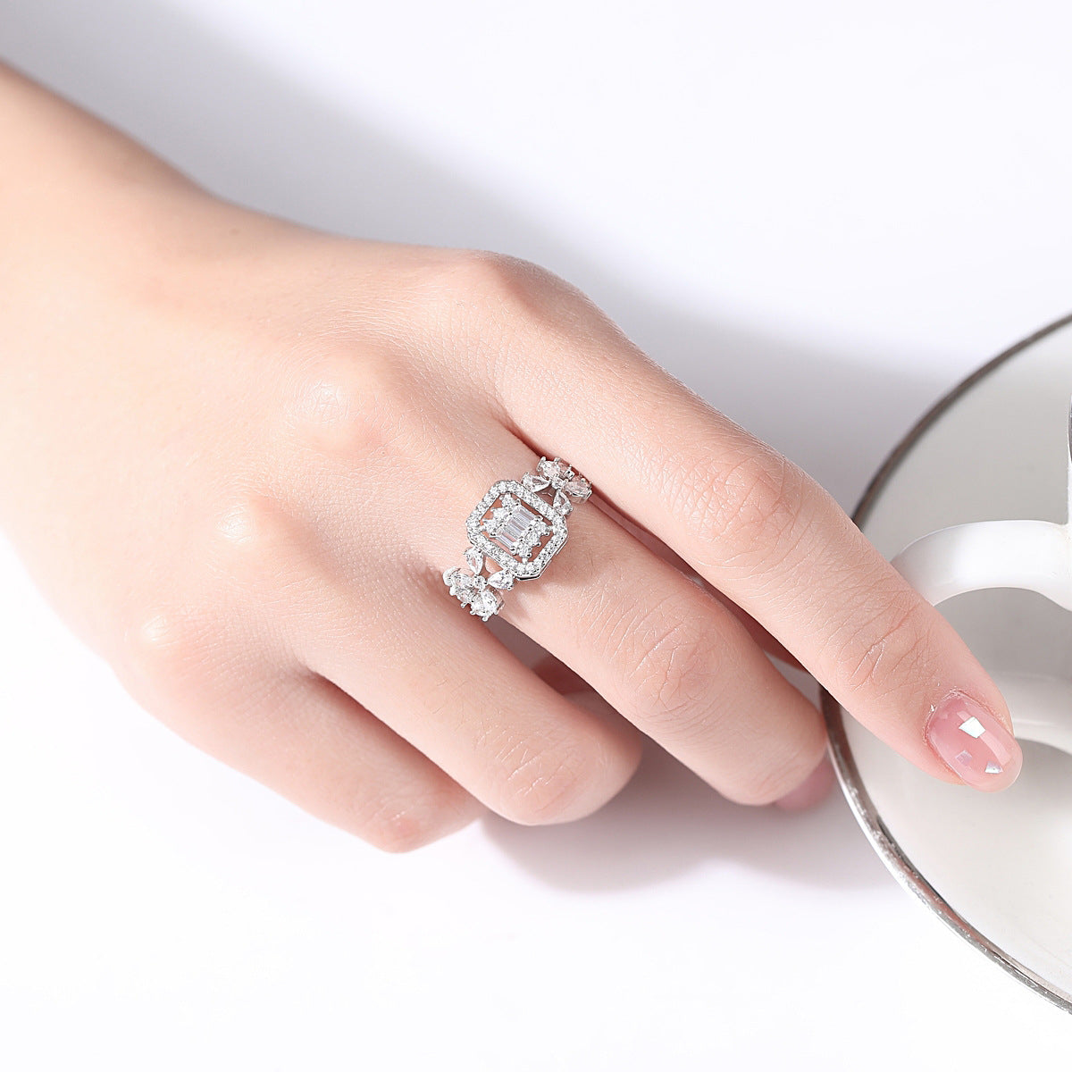 Crystal and Cubic Zirconia Square Open Ring, statement rings for women, dainty minimalist design, lifestyle look