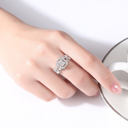 Crystal and Cubic Zirconia Square Open Ring, statement rings for women, dainty minimalist design, lifestyle look