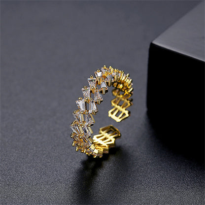 Crystal and 18K Gold-Plated Stacked Open Ring, gold statement rings for women, botanical inspired, side view