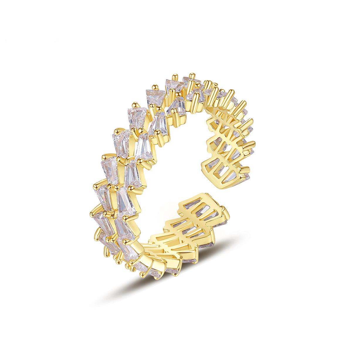 Crystal and 18K Gold-Plated Stacked Open Ring, gold statement rings for women, botanical inspired, front view
