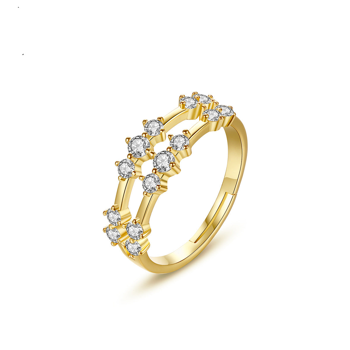 Cubic Zirconia and 18K Gold-Plated Layered Adjustable Ring, gold statement rings for women, elegant gift for her, front view