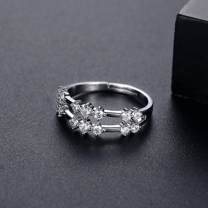 Cubic Zirconia and Silver-Plated Layered Adjustable Ring, silver statement rings for women, side view