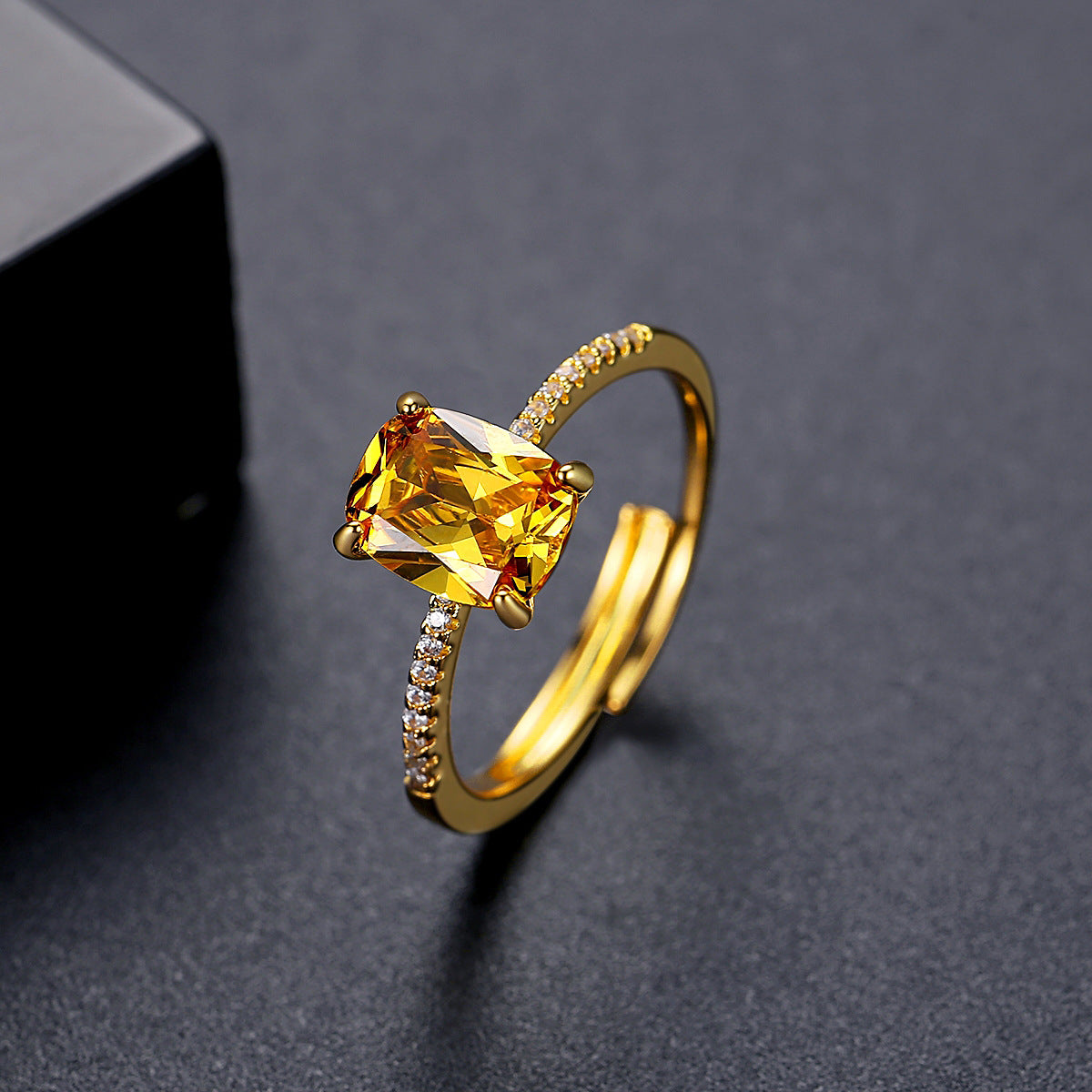 Yellow Crystal and Cubic Zirconia 18K Gold-Plated Adjustable Ring, gold statement rings for women, side view