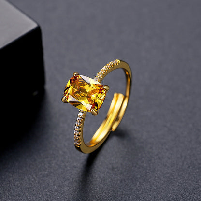 Yellow Crystal and Cubic Zirconia 18K Gold-Plated Adjustable Ring, gold statement rings for women, side view