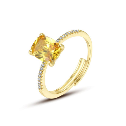 Yellow Crystal and Cubic Zirconia 18K Gold-Plated Adjustable Ring, gold statement rings for women, front view