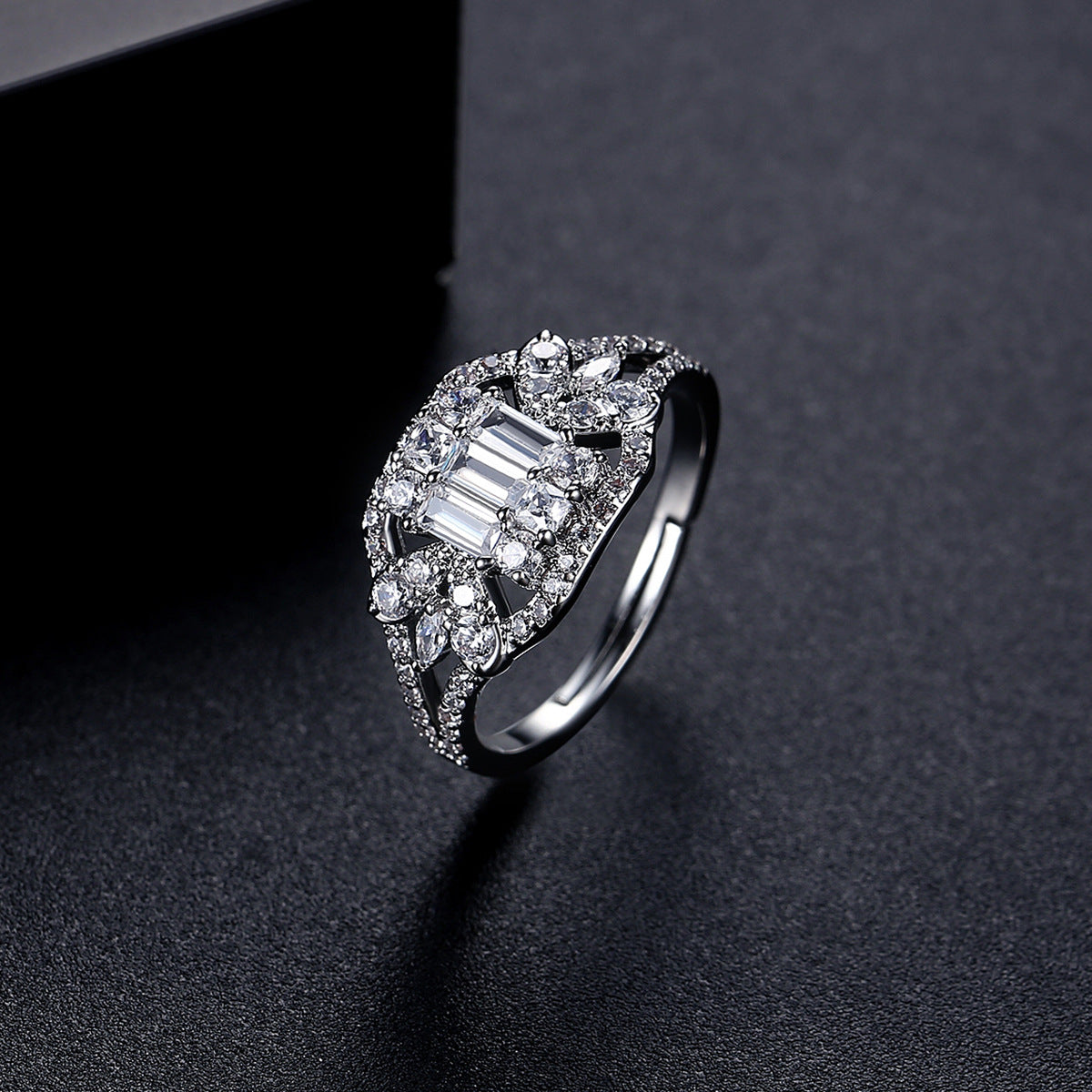Crystal and Cubic Zirconia Geometric Adjustable Ring, statement rings for women, everyday style, front view