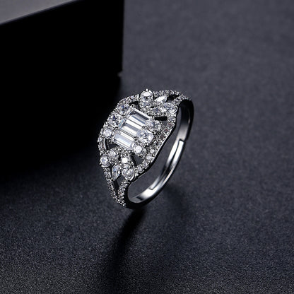 Crystal and Cubic Zirconia Geometric Adjustable Ring, statement rings for women, everyday style, front view