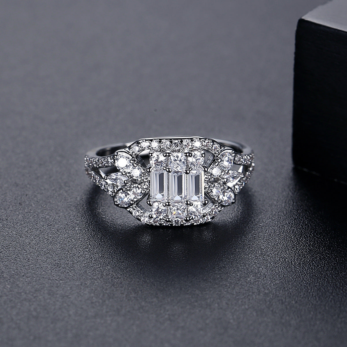 Crystal and Cubic Zirconia Geometric Adjustable Ring, statement rings for women, everyday style, side view