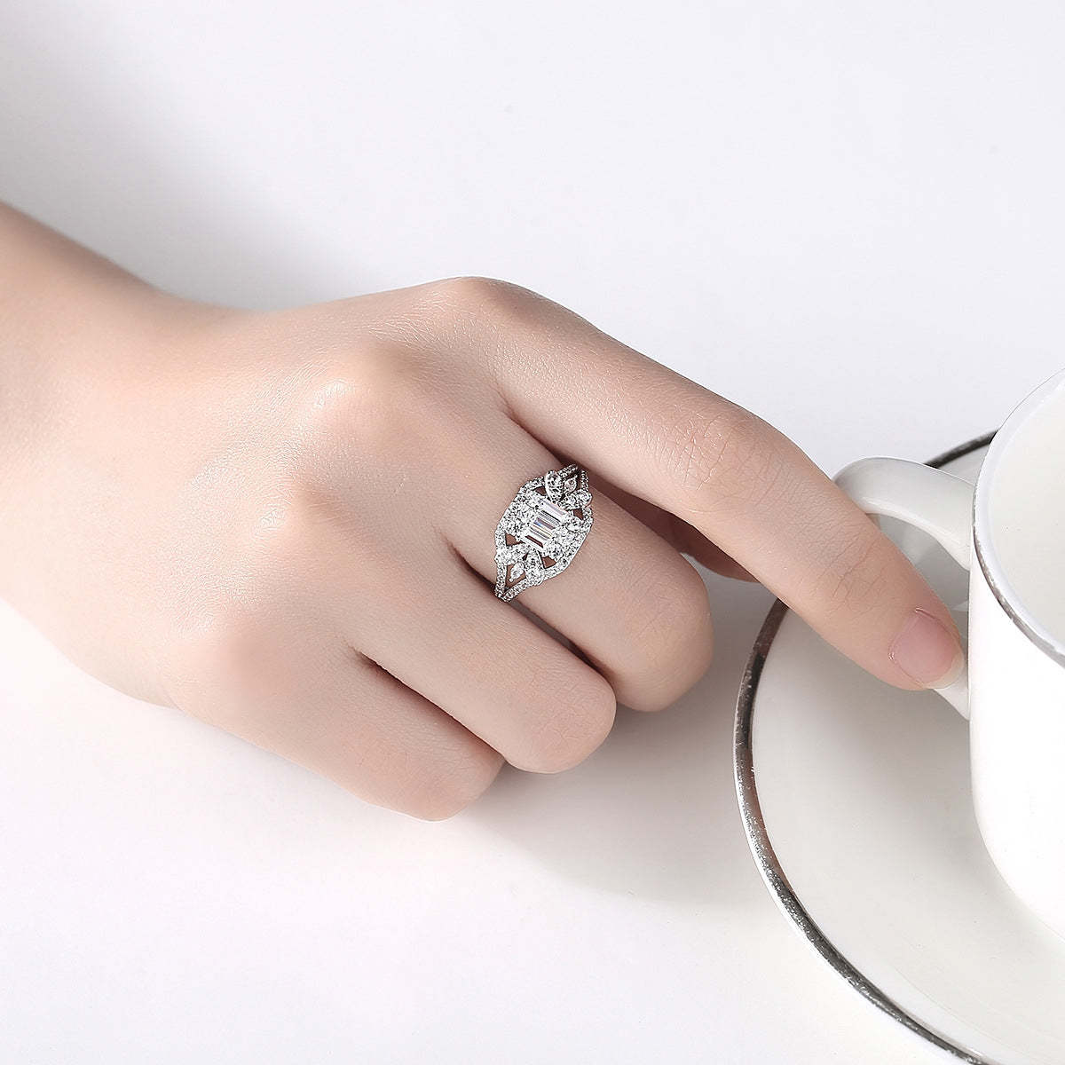 Crystal and Cubic Zirconia Geometric Adjustable Ring, statement rings for women, everyday style, detail close-up