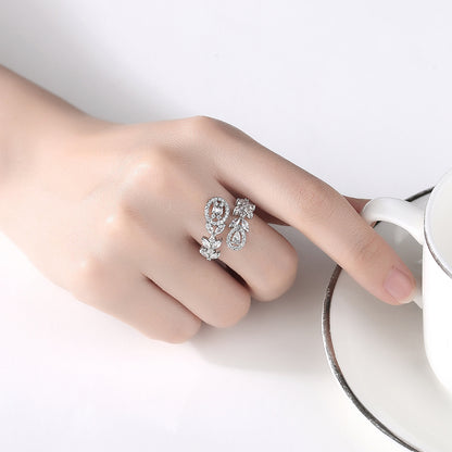 Crystal and Cubic Zirconia Silver-Plated Rattan Bypass Ring, silver statement rings for women, lifestyle look