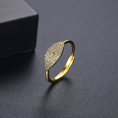 Cubic Zirconia and 18K Gold-Plated Eye Adjustable Ring, gold statement rings for women, elegant gift for her, side view
