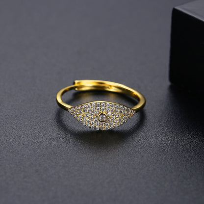 Cubic Zirconia and 18K Gold-Plated Eye Adjustable Ring, gold statement rings for women, elegant gift for her, detail close-up