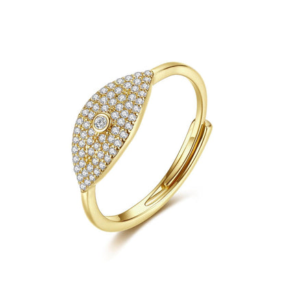 Cubic Zirconia and 18K Gold-Plated Eye Adjustable Ring, gold statement rings for women, elegant gift for her, front view