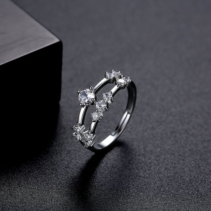 Cubic Zirconia and Silver-Plated Layered Adjustable Ring, silver statement rings for women, everyday style, side view