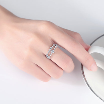 Cubic Zirconia and Silver-Plated Layered Adjustable Ring, silver statement rings for women, everyday style, lifestyle look