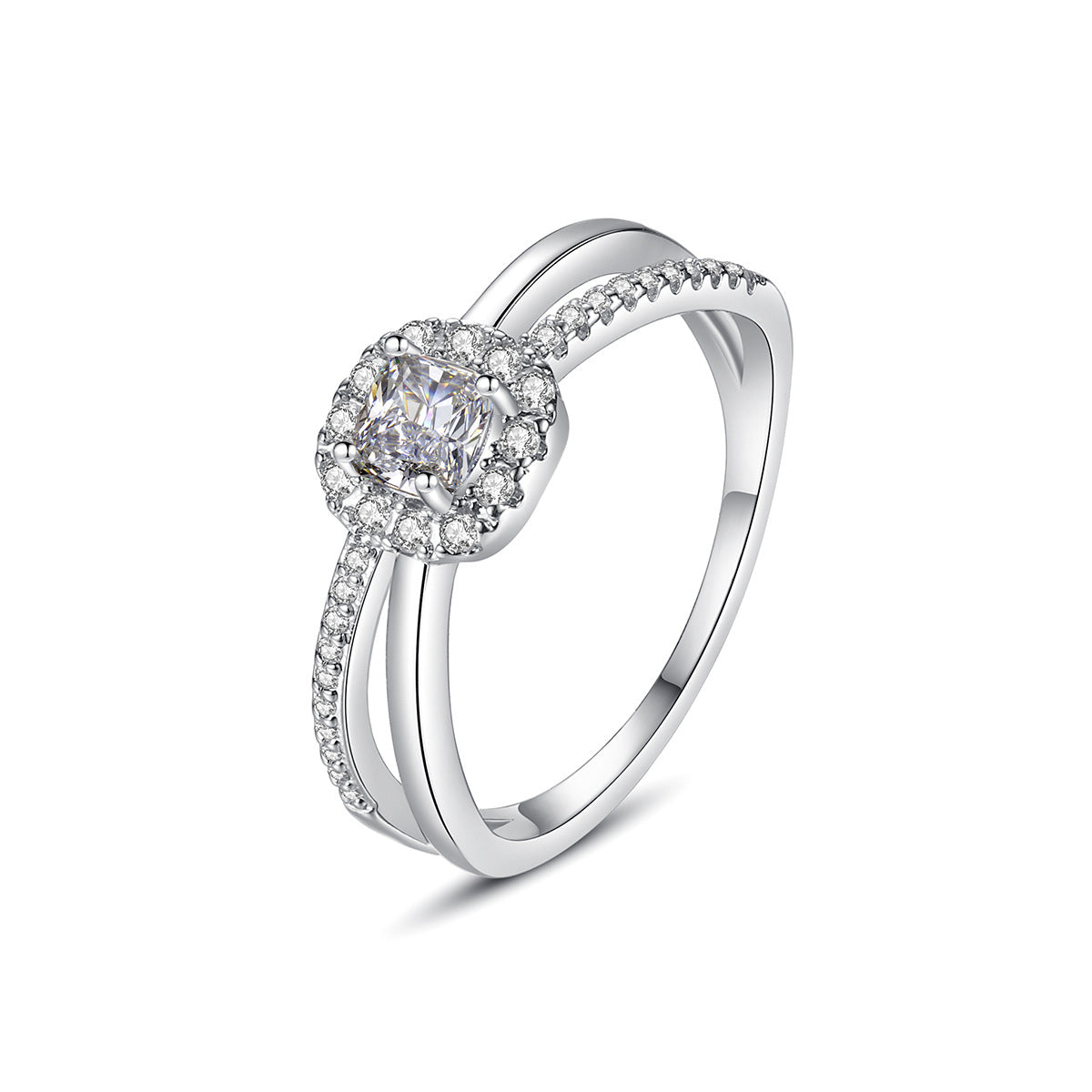 Crystal and Cubic Zirconia Silver-Plated Hola Band Ring, silver statement rings for women, elegant gift for her, front view