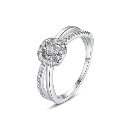 Crystal and Cubic Zirconia Silver-Plated Hola Band Ring, silver statement rings for women, elegant gift for her, front view