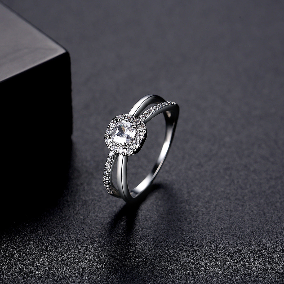 Crystal and Cubic Zirconia Silver-Plated Hola Band Ring, silver statement rings for women, elegant gift for her, side view