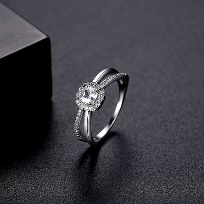 Crystal and Cubic Zirconia Silver-Plated Hola Band Ring, silver statement rings for women, elegant gift for her, side view