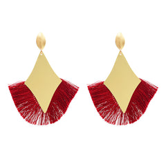 Red Polyster & 18K Gold-Plated Rhombus Tassel Fan Drop Earrings