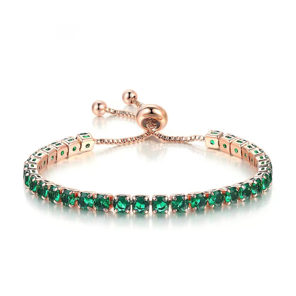 Green Cubic Zirconia & 18K Rose Gold-Plated Adjustable Link Bracelet