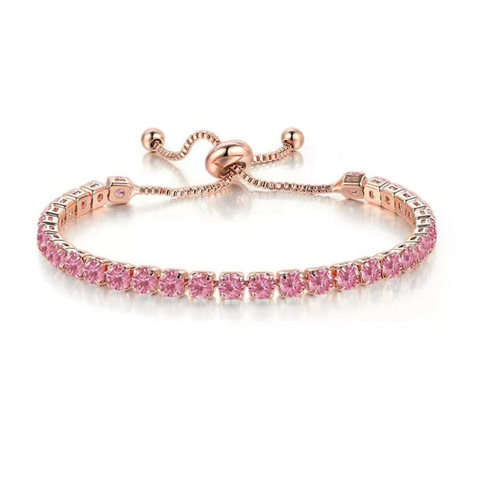 Pink Cubic Zirconia & 18K Rose Gold-Plated Adjustable Link Bracelet
