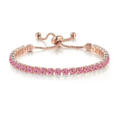 Pink Cubic Zirconia & 18K Rose Gold-Plated Adjustable Link Bracelet