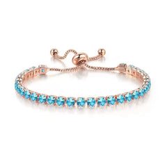 Sea Blue Cubic Zirconia & 18K Rose Gold-Plated Adjustable Link Bracelet