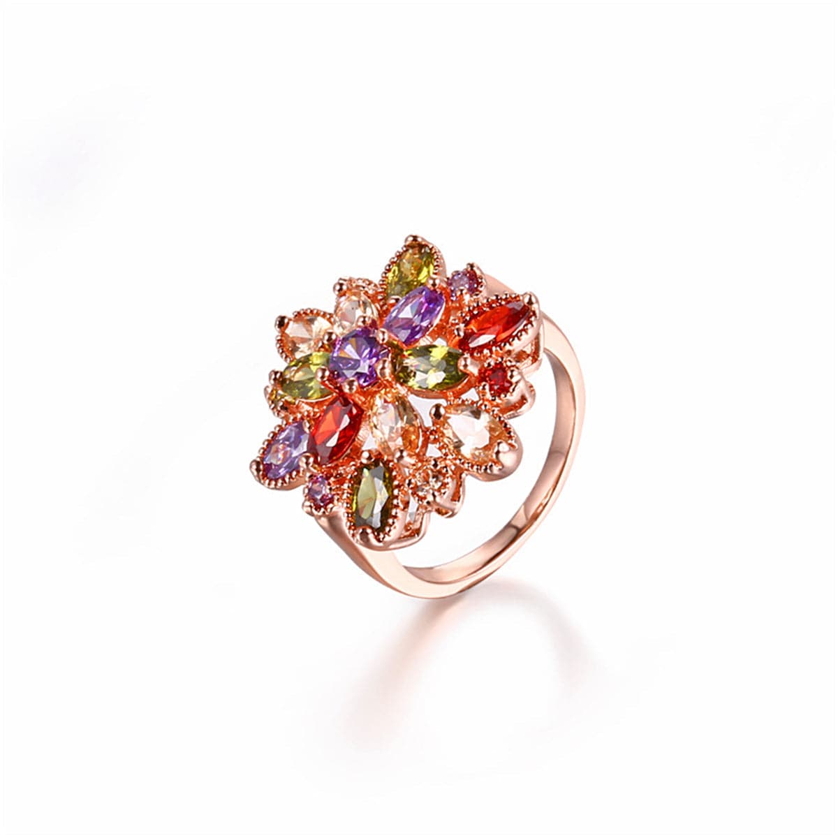 Red Crystal & 18K Rose Gold-Plated Flower Band Ring