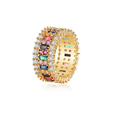 Rainbow Crystal & Cubic Zirconia Baguette Prong Band Ring